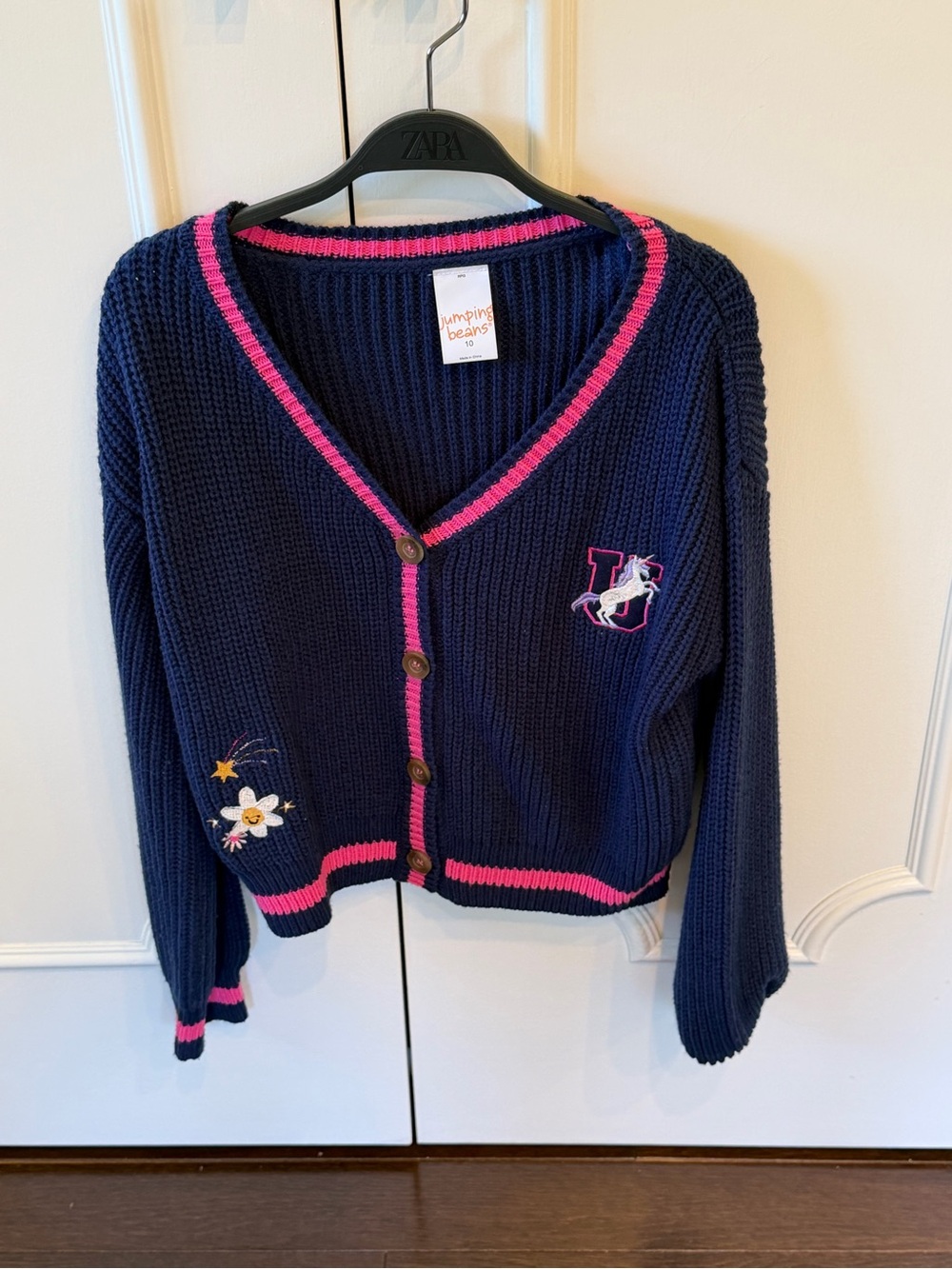 jumping beans Navy Cardigan with Hot Pink Trim and Embroidered Detail size 10